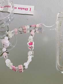 Pink Flower Lariat Phone Lanyard With Bow - Pink - View 6