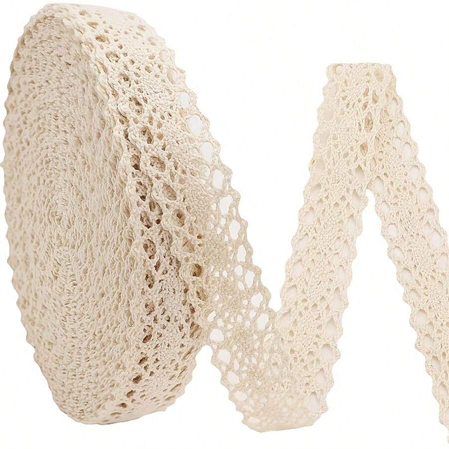 1pc 5.5Yards Hollow Lace Trim With Bow & Ribbon, DIY Decoration Supplies For Floral Box, Hair Accessory, Fabric, Lingerie, Sewing Needs - Original White - View 1