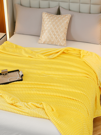 1pc Thickened Solid Striped Fleece Blanket, Warm, Skin-Friendly, Super Soft, Can Be Used As Blanket, Shawl, Sofa Throw, Suitable For Living Room, Bedroom, Outdoor