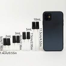 FIGHTYU 50 Stücke 10 ml / 5 ml Mini Parfüm Sprühflaschen aus Glas mit schwarzem Deckel, inkl. 2 Trichter & 2 Pipetten, geeignet zum Umfüllen von Parfüm, tragbar und flugtauglich