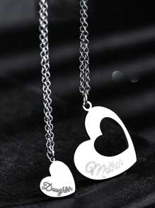 母亲节不锈钢母女镂空心形吊坠小众珠宝