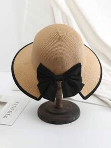 1pc Women's Straw Hat, Boho Style Summer Beach Hat, Bowknot Sun Protection Hat For Holiday, Versatile - Multicolor - View 9