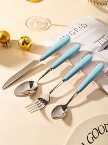 Juego de cubiertos de acero inoxidable de 2/4/12/24 piezas con mango de cerámica - Cuchillo para bistec, cuchara sopera, cuchara de postre y tenedor - Cubiertos creativos, utensilios y accesorios de cocina que incluyen cuchillo, tenedor, cuchara - Perfecto para comidas diarias, fiestas y reuniones festivas - Multicolor - Ver 21