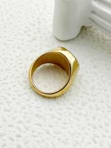 Mazuer 1pc 18k Gold Vintage Retro High-End Design Stainless Steel Turquoise Ring, Elegant & Chic For Women, Suitable For Valentine's Day, Daily Wear, Parties, Meetings, Dates, Gifts, Travels, Holidays,Mom,Mother,Mother's Day,Gift - Yellow Gold - View 5