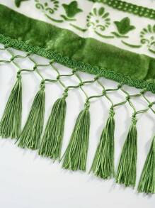 Easter Gift Shawl,Long Velvet Kimono Cardigan For Women, Special Design Pattern Placement Printing Velvet Kimono Cover Up With Tassels, Dark Green, Free Size - 墨綠色 - 查看 7