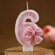 1pc Birthday Candle Number, Cake Decor For Festival Party, Pink Bow Digit Candle Gifts Graduation
