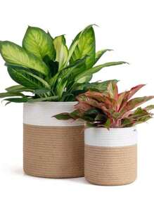 1 pieza Macetero de dos tonos hecho a mano, cesta de almacenamiento decorativa tejida, maceta de flores de jardín de paja, mimbre, ratán o hierba marina