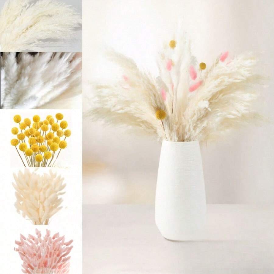 Juego de 46/59 piezas de valor, incluye hierba de cola de conejo, espadaña, carrizo común y bolas de billar secas. Tiene una decoración con estilo bohemio, adecuado para jarrones de boda, decoración de sala de estar, decoración de fiestas y decoración festiva.