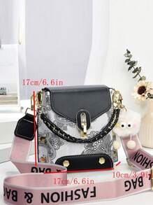 女士印花手机包、独特迷你单肩包、斜挎包 - 黑色 - 查看 4