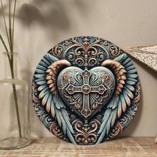 8"X8" Vintage Engelenvleugels & Kruis Decor Plaquette, Houten Wandkunst Geschikt Voor Thuis, Boerderij, Veranda, Slaapkamer, Perfect Vakantiecadeau, Willekeurig Gat Ontwerp