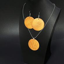 Brown Wooden Round Jewelry Set: Earrings + Necklace, Vintage , Suitable For Daily And Outdoor Wear, Exquisite Gift - Brown - View 1