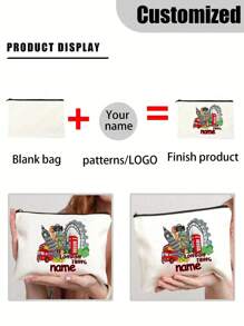 [定制] 涤纶伦敦设计女士化妆包 - 防水、大容量、个性化名字、无香、便携式拉链化妆包、旅行必备品、旅行爱好者的礼物 - 专属礼物