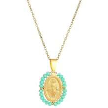 1pc Vintage Fashion Stainless Steel Rice Bead Coiled Virgin Mary Pendant Necklace, Casual Versatile Accessory, Suitable For Women Everyday Wear, Holiday Gift - 34030132 - View 10