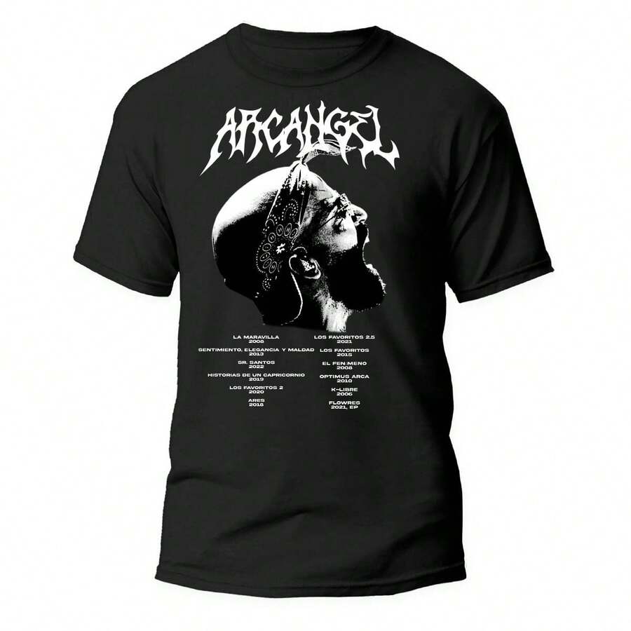 BLACK T-SHIRT, ARCHANGEL FACE PRINT, 100% COTTON