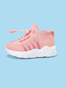 全新儿童休闲软底透气网眼一脚蹬户外运动鞋，简约风格，适合所有季节 - 粉色 - 查看 9