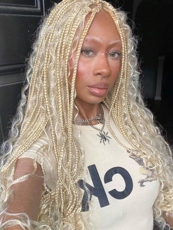 Peluca sintética con trenzas de caja estilo bohemio con enrejado frontal completo, peluca con trenzas de diosa burdeos estilo bohemio para mujeres