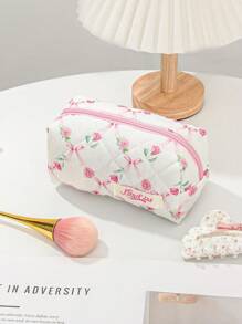 1 件/套绗缝拉链袋化妆包，时尚休闲时尚便携式化妆包，多功能，大容量大储物袋，可装钱包、口红、卫生巾、袋垫、硬币、钥匙、耳机、Air Pods、有线耳机、电缆、充电器、耳机、可爱洗漱用品收纳袋、旅行储物袋，适合女士、糖果、护士、女学生、节日礼物。