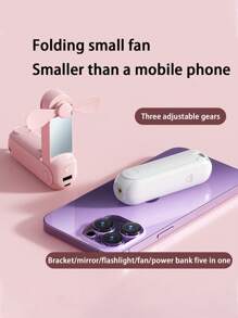 5 IN 1 Portable Handheld Fan - Multifunctional USB Rechargeable Foldable Cooling Fan With Power Bank, Flashlight & Makeup Mirror. Features 3 Adjustable Speed Levels.Perfect For Travel, Outdoor, Office & Home Use.Essential Multitool Fan For Anywhere. - Nhiều màu - Xem 6