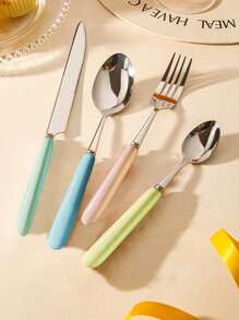 Juego de cubiertos de acero inoxidable de 2/4/12/24 piezas con mango de cerámica - Cuchillo para bistec, cuchara sopera, cuchara de postre y tenedor - Cubiertos creativos, utensilios y accesorios de cocina que incluyen cuchillo, tenedor, cuchara - Perfecto para comidas diarias, fiestas y reuniones festivas - Multicolor - Ver 11