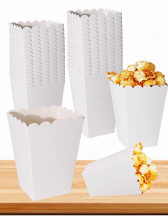 100/48/36/24/12PCS/1PCWhite Popcorn Boxes, 2 X 4.5 X 3 Inch Mini Popcorn Boxes For Movie Night DecorationsChristmas / Halloween Back To School