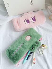 1pc Simple Cartoon Alligator Rabbit Eyes Plush Pen Bag Student Cute Large Capacity Stationery Bag Pencil Stationery Bag , Back To School Gifts