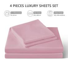 Luxurious And Breathable Bedding Set, Consisting Of 1 Flat Sheet, 1 Soft Bed Sheet And 1/2 Pillowcases - Ultra-Soft Cotton That Is Wrinkle-Resistant, Hypoallergenic And Easy To Care For. - 玫瑰紅 - 查看 4