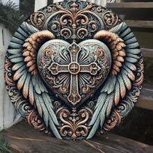 8"X8" Vintage Engelenvleugels & Kruis Decor Plaquette, Houten Wandkunst Geschikt Voor Thuis, Boerderij, Veranda, Slaapkamer, Perfect Vakantiecadeau, Willekeurig Gat Ontwerp