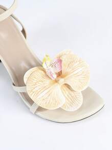 2025 New Ladies' High Heel Orchid Decor Shoes, Streamlined Elliptical Toe Cap, Comfortable Mid-Heel Sandals For Spring/Summer, Suitable For Nightclub, Party, Street, Date And Social Occasions