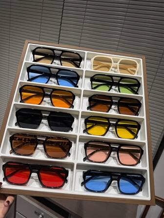 12 piezas de gafas cuadradas para hombres, de moda para exteriores, calle, viajes, negocios y uso casual