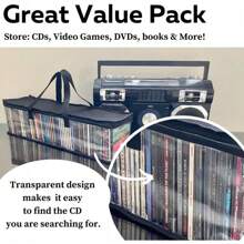 Storage Boxes (4 Pack) Durable CD Case Organizer With Lid, Disc Container Set Holds Up To 128 CDs, Black