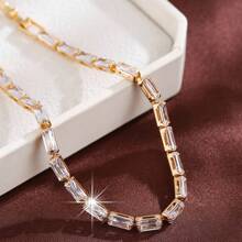 1 件女士奢华方晶锆石手链，独特设计，优雅配饰 - 銀色 - 查看 1