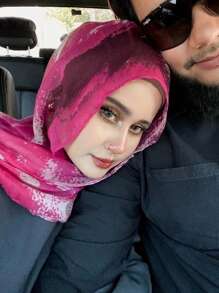 1pc Women's Bohemian Style Watercolor Tie-Dye Print Lightweight Soft Muslimhead Scarf/Wrap, Casual Sunshade Decor Shawl, Suitable For Daily Wear