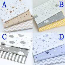 3 Pcs/Lot Cartoon Starry Sky Cloud Star Series Twill Fabric Five Pointed Star Crown Design Printed Cloth Geometric Stripe/Wave Pattern Design DIY Handmade Cloth Head Quilting Patchwork Cloth Group Pillow Cover Cloth Block Sewing Scrapbooking Cloth Tecidos Calico