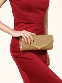 Rhinestone Jewelry Rhinestone Jewelry Set Sparkling Necklace Earrings Bracelet Set Elegant Women's Evening Dress Handbag Envelope Bag Handbag Sparkling Glitter Women's Handbag V-Shaped Metal Flip Bag Wedding Party Handbag Cocktail Party Wedding New Wallet Banquet Bag Evening Dress Women's Bridal Evening Dress Ball - Gold - View 4