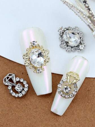 10 Pieces Per Pack Of Nail Art Nail Accessories, Three-Dimensional Exquisite Rhinestone Rings, Large Oval Nails, Charm Diy Nail Products Nail Supplies Nails Nail Charms Nail Gems