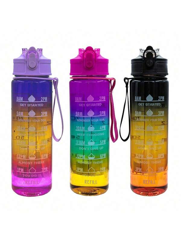 1 Pc Ombre Color Transparent Water Bottle With Straw Portable Sports Cup