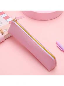 1 个学生铅笔盒，大容量硅胶防水材料拉链开合笔收纳袋，桌面收纳盒，铅笔盒，笔筒，毛绒铅笔盒，可爱铅笔盒，办公桌收纳盒，材料，记号笔收纳盒