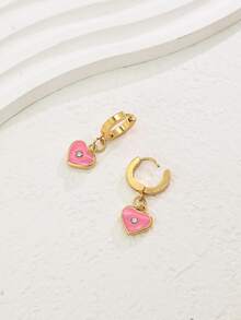 1对时尚经典百搭通勤优雅精致心形耳环（女士款） - 金黃色 - 查看 6