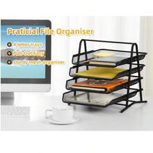 Piorlado Mesh Desk Organiser 4 Tier Letter Tray Organizer Office Desktop Document Paper File Storage Mesh Filling Collection For Home &Office Use,Back To School,School Supplies