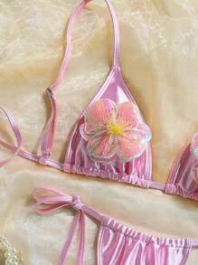 New European And American Style Gold Foil Handmade Butterfly Floral Bikini Swimwear For Women