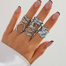 CIREY Set de 6 anillos metálicos asimétricos y texturizados, anillos personalizados unisex, regalo para parejas, regalo de festival
