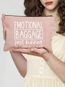 Leraar Waardering Cadeau Make-up Tas Met "EMO TIONAL BAGGAGE" Prints, Linnen Portemonnee, Cosmetische Tas, Voering, En Geen Sluiting - Perfect Voor Opvoeders En Schoolpersoneel, Leraar Bedankcadeau, Stijlvolle Casual Accessoires Voor Uitjes, Vakantie