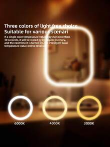 1 pieza Espejo de Maquillaje LED Cuadrado Iluminado, con Base Cuadrada,  Lindo, Portátil, Desmontable, de Alta Definición y Función de Relleno Táctil, Espejo de maquillaje ﻿ - Blanco y Negro - Ver 5