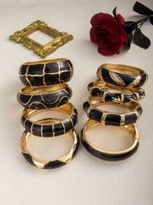 1 chiếc vòng tay nhỏ giọt dầu hình học cổ điển màu đen, đa năng cho hàng ngày, tụ tập, kỳ nghỉ - màu đen - Xem 1