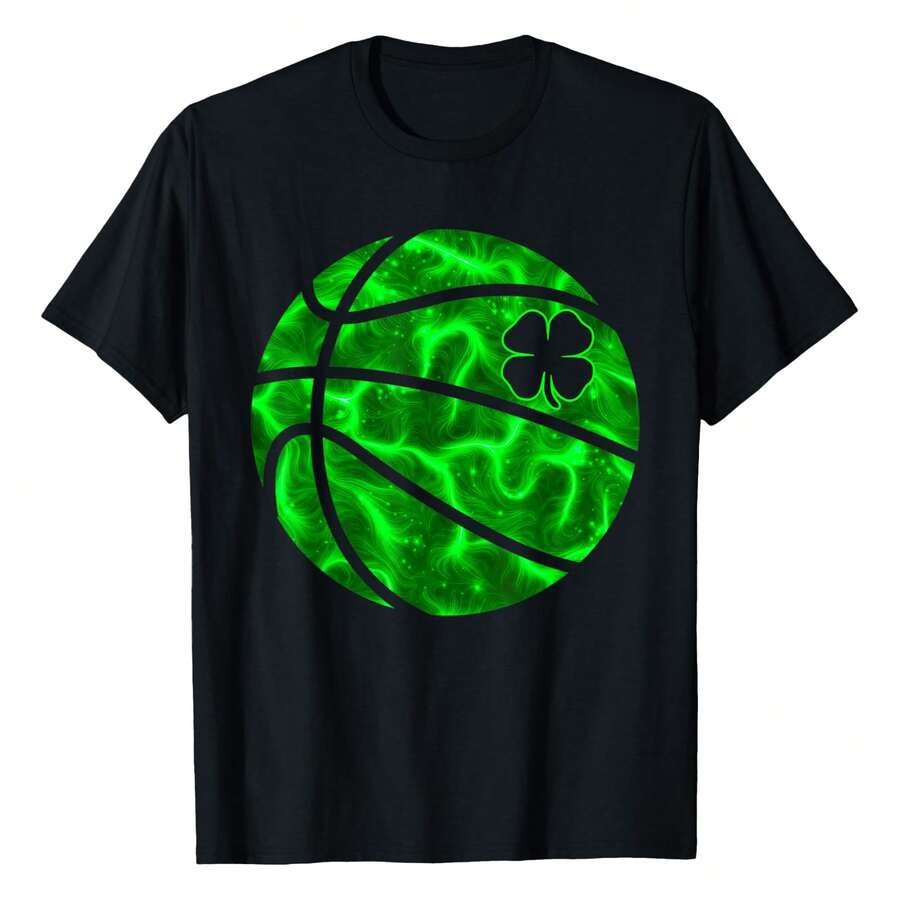 Camiseta de baloncesto con trébol de la suerte para el día de San Patricio irlandés, camisetas de talla grande para mujer, camisetas divertidas, informales y cómodas para exteriores - Negro - Ver 1