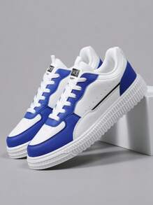 Lace-Up Casual Fashion Sneakers, , Sizes 36-45, High Style Low-Top Laidback Vulcanized Rubber Sole, Non-Slip Wear-Resistant Student Skateboard Shoes - Blue - View 5