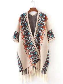 1pc Bohemian Style Retro Print Scarf Shawl, New Women Long Knit Poncho Cape Cloak Outwear Wrap