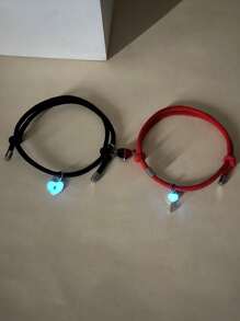 ATLVXJL 2pcs Couple Luminous Magnetic Heart Lock & Key Charm Bracelet Set, Fashion Jewelry Gift For Valentine's Day And Everyday Casual Wear,Mom,Mother,Mother's Day,Gift