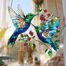 1件装 2D 平面设计 太阳能蜂鸟与红色水果亚克力装饰品 - 适用于窗户、墙壁和户外空间的精美装饰品 | 送给女士、乔迁新居者和爱鸟人士的理想礼物（使用前请撕掉保护膜） - 彩色 - 查看 2