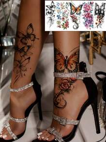 5 fogli di tatuaggi temporanei colorati per il corpo, impermeabili e anti-sudore, sicuri, con disegni di farfalle, fiori e foglie, adatti per festival